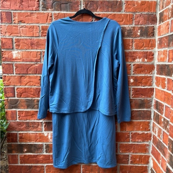 Pure Jill Womens Medium Luxe Tencel Blue Layered Long Sleeve Layered Dress - Picture 2 of 9